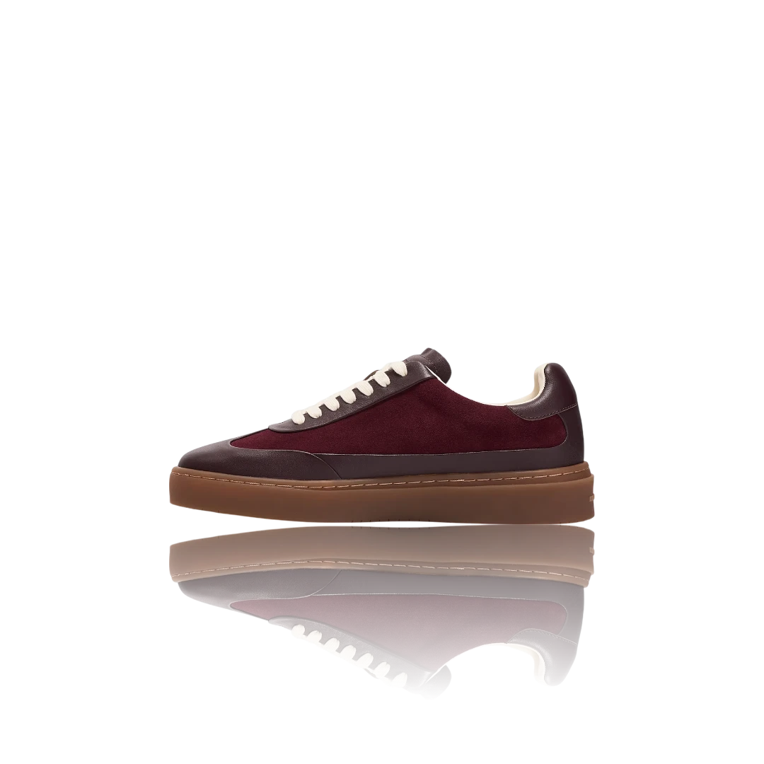 Burgundy Bordeaux Leather-Trimmed Suede Sneakers