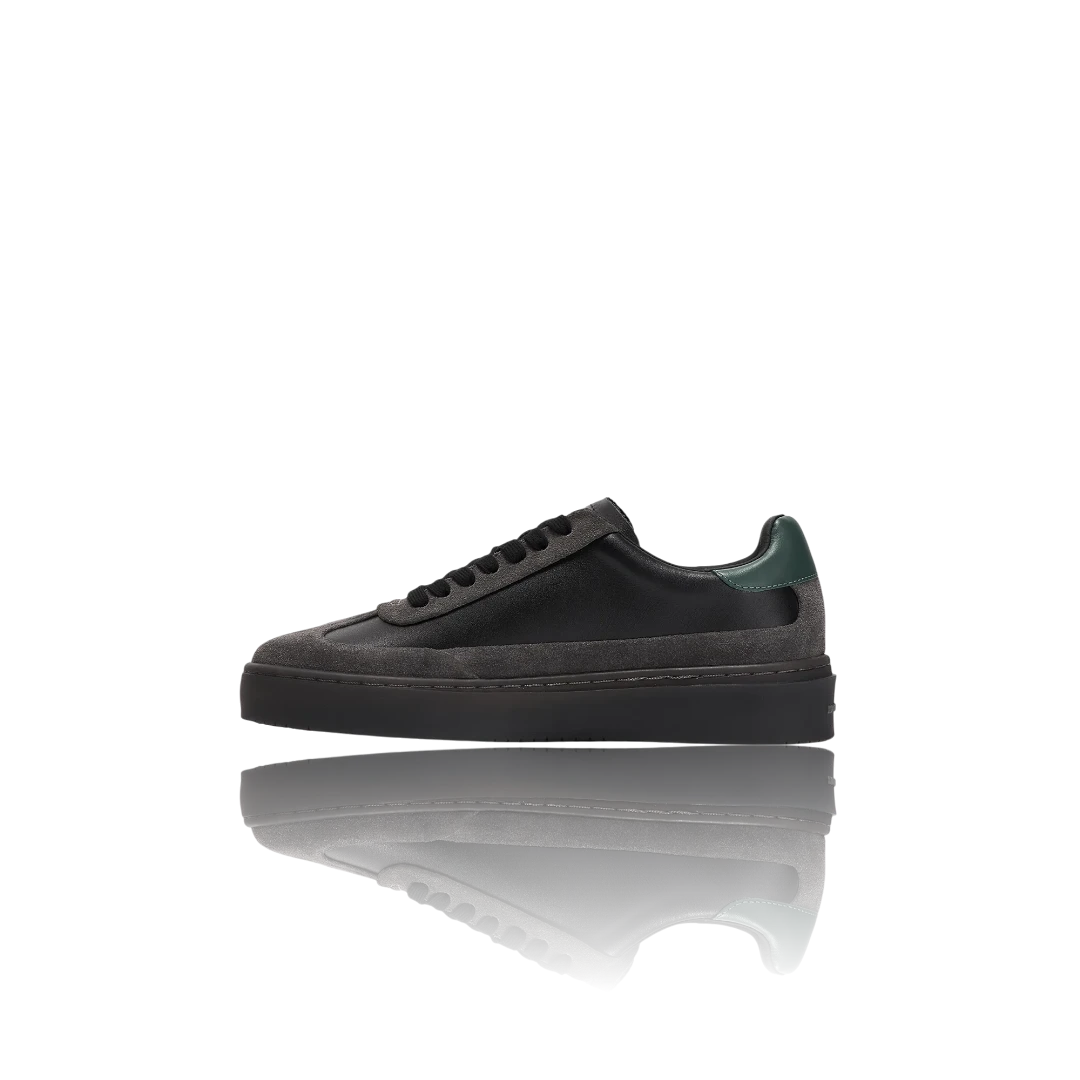 Black Racing Green Charcoal Suede-Trimmed Leather Sneakers