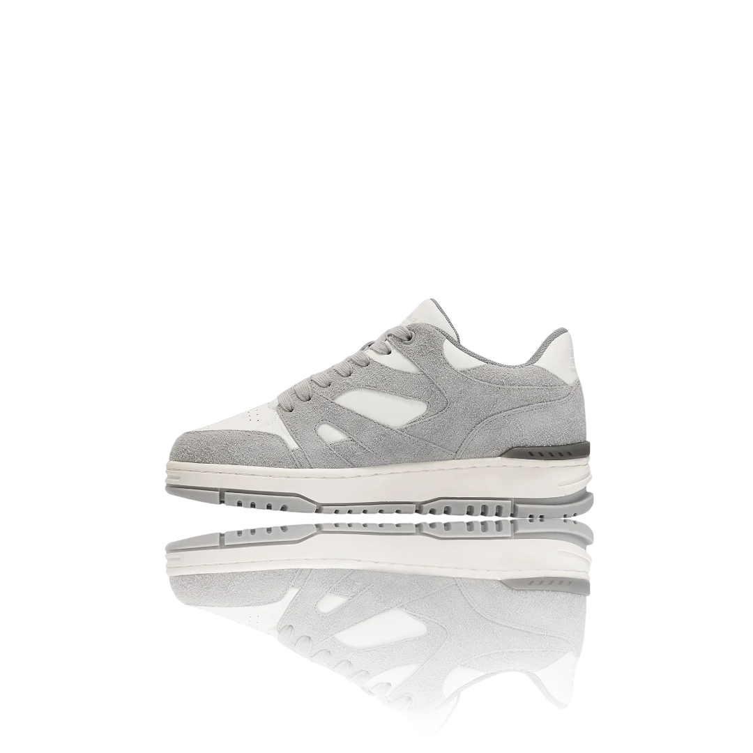 White Grey Suede-Trimmed Leather Sneakers