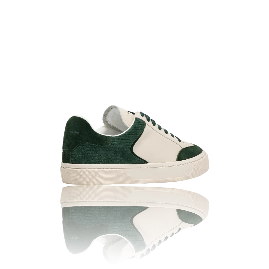 Ivory Green Suede-Trimmed Leather Sneakers