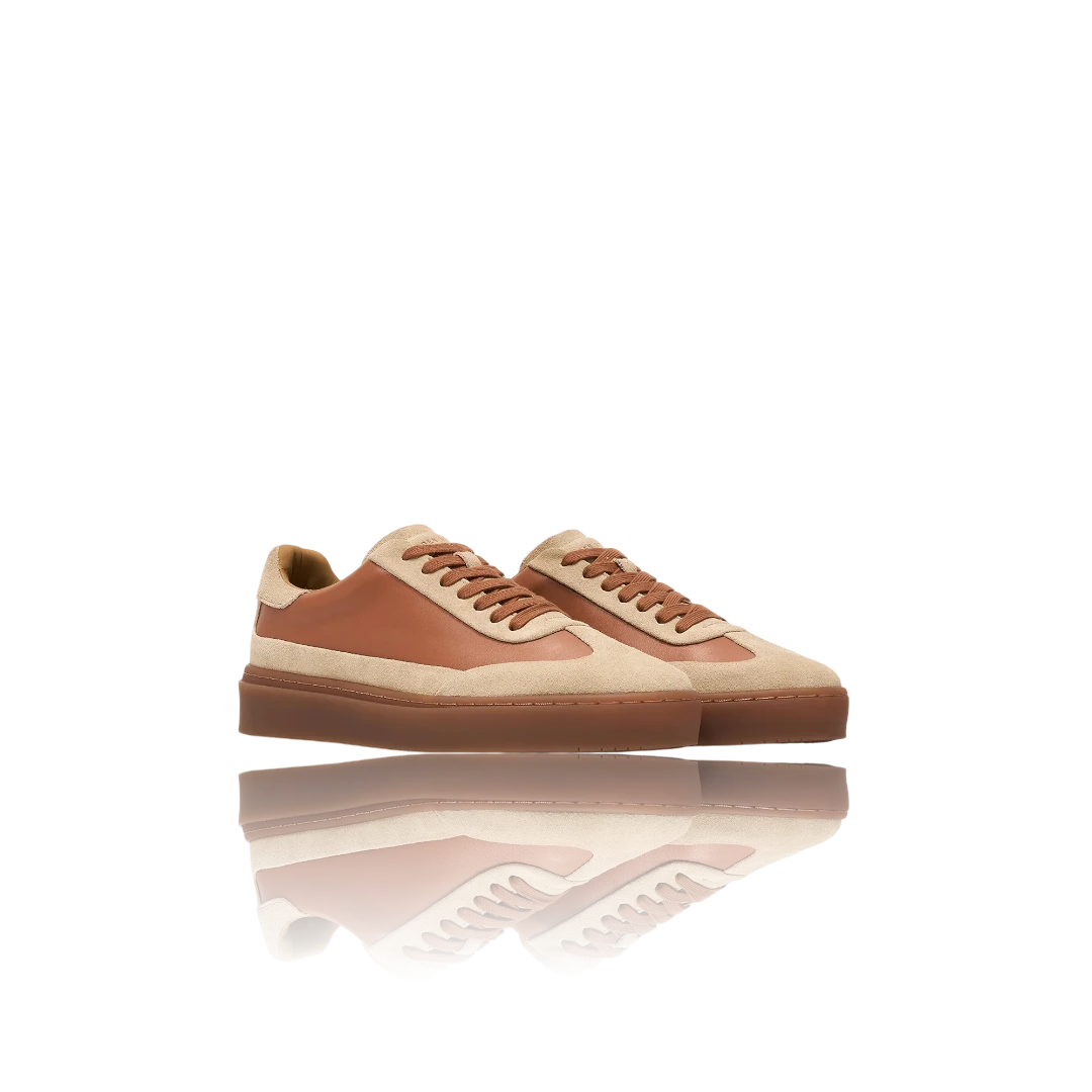 Tan Desert Suede-Trimmed Leather Sneakers