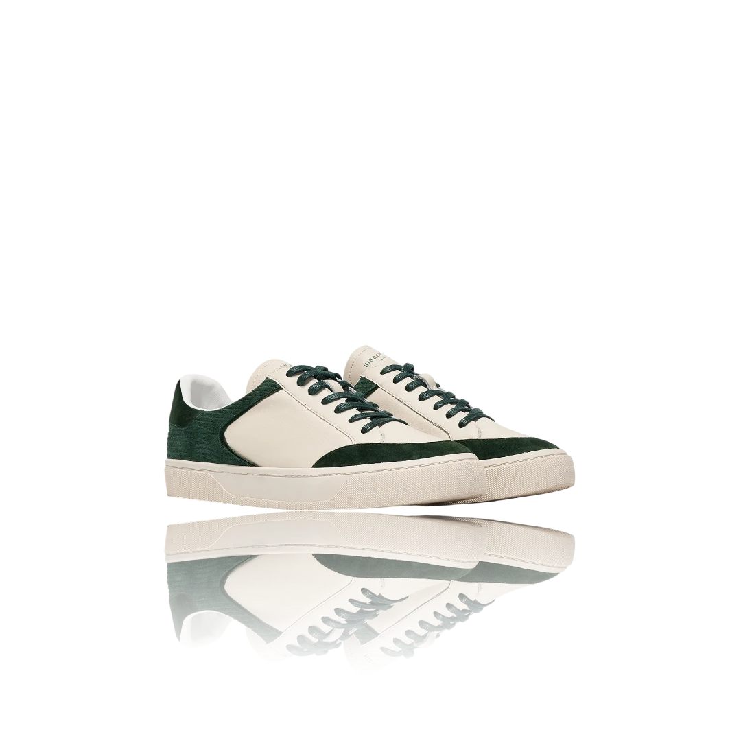 Ivory Green Suede-Trimmed Leather Sneakers