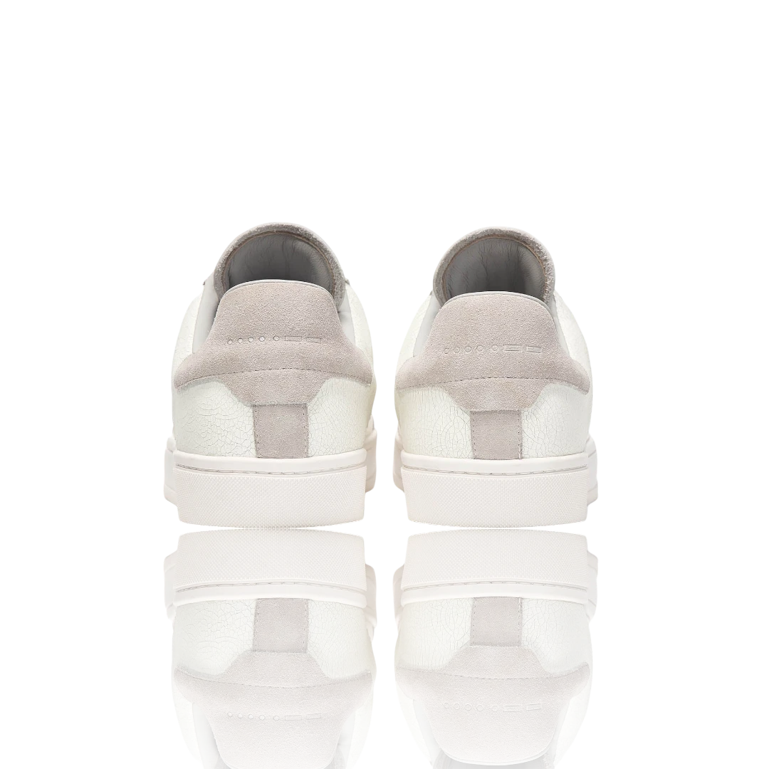 Grey Suede and Crackle Leather-Trimmed Leather Sneakers