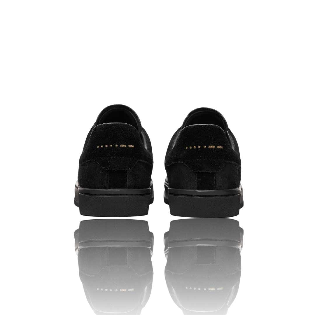 Black Suede and Crackle Leather-Trimmed Leather Sneakers