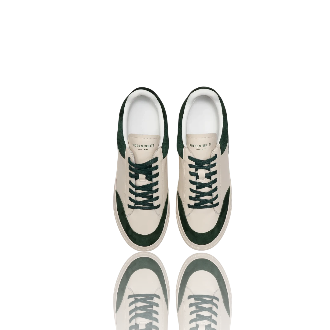 Ivory Green Suede-Trimmed Leather Sneakers