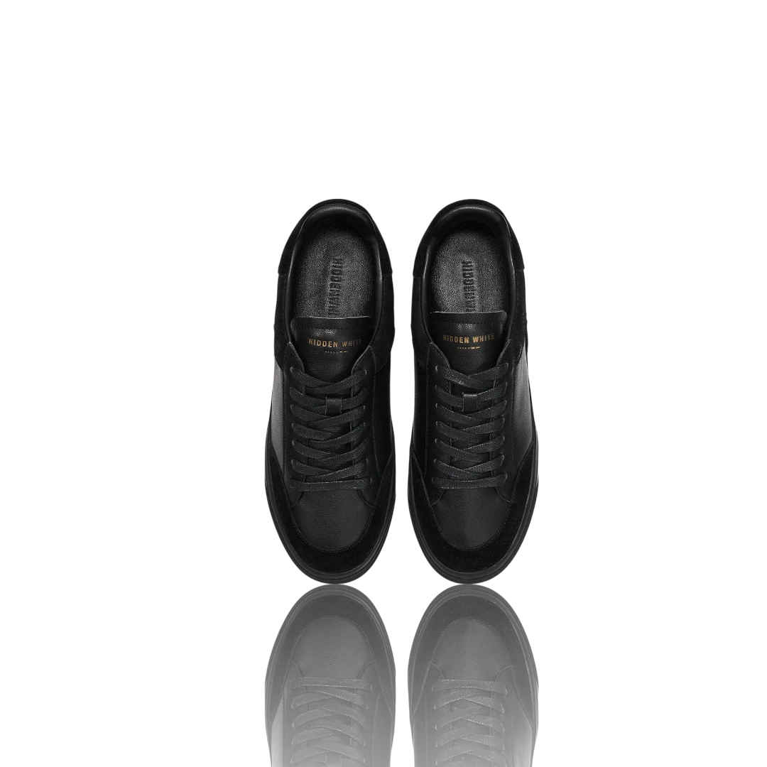 Black Suede and Crackle Leather-Trimmed Leather Sneakers